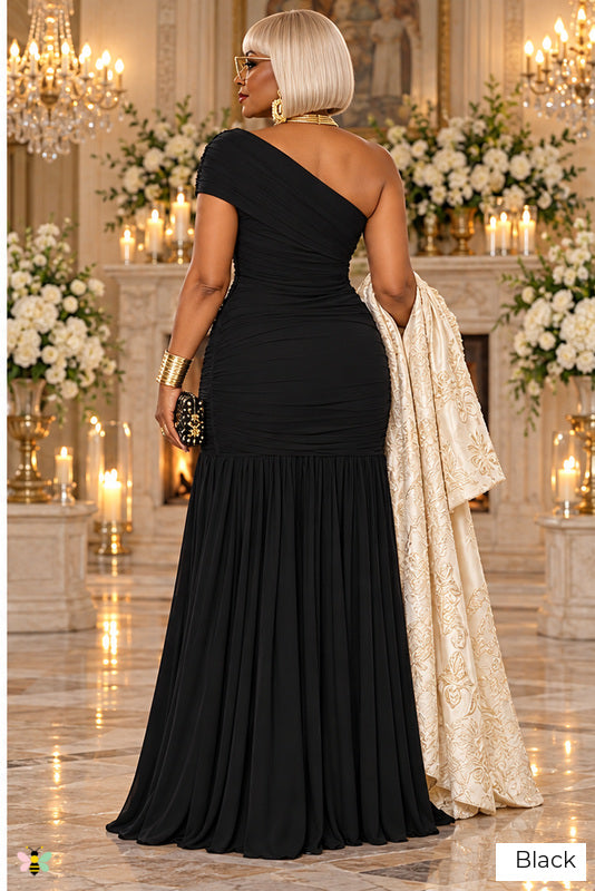 The Nocturne Élan Ruched Gown | Black | back