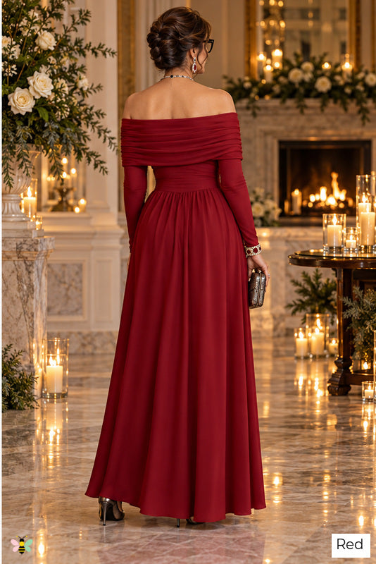 The Winter Grace Off-Shoulder Gown | Red | back