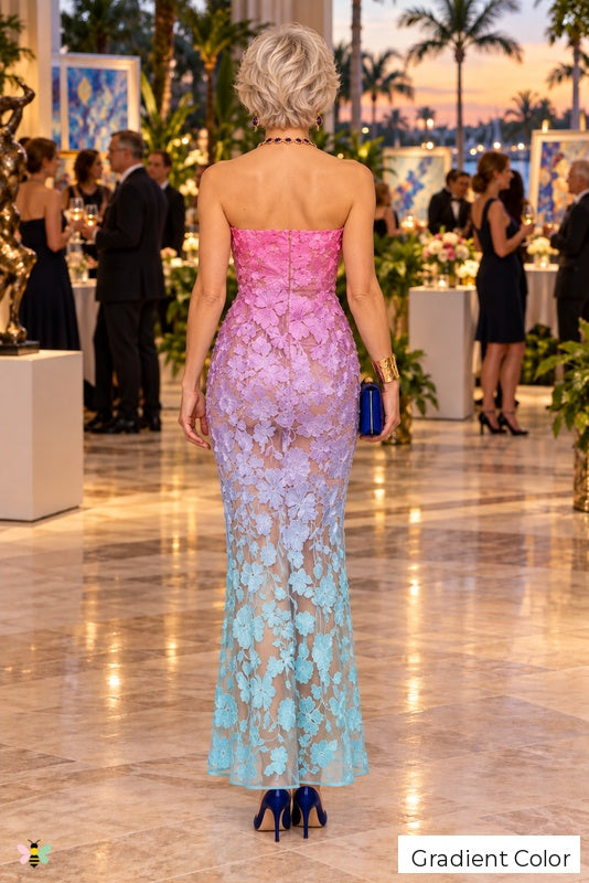 The Orchid Opulence Embroidered Maxi Dress | Gradient Color | back