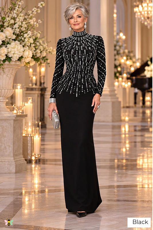 The Pearl Élan Mock-Neck Gown | Black | front