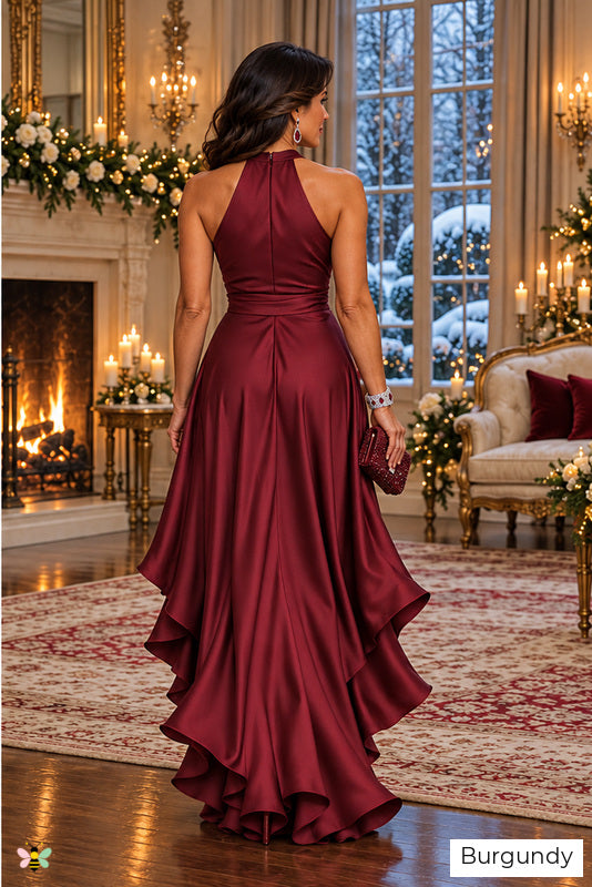 The Portofino Cascade Halter Gown | Burgundy | back