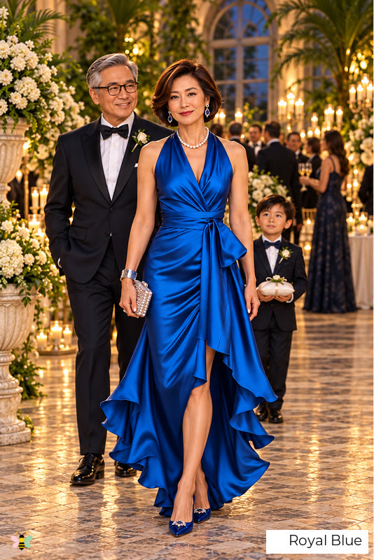 The Portofino Cascade Halter Gown | Royal Blue | front