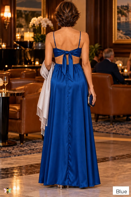 The Jewel Hour Satin-Effect Maxi Dress | Blue | back