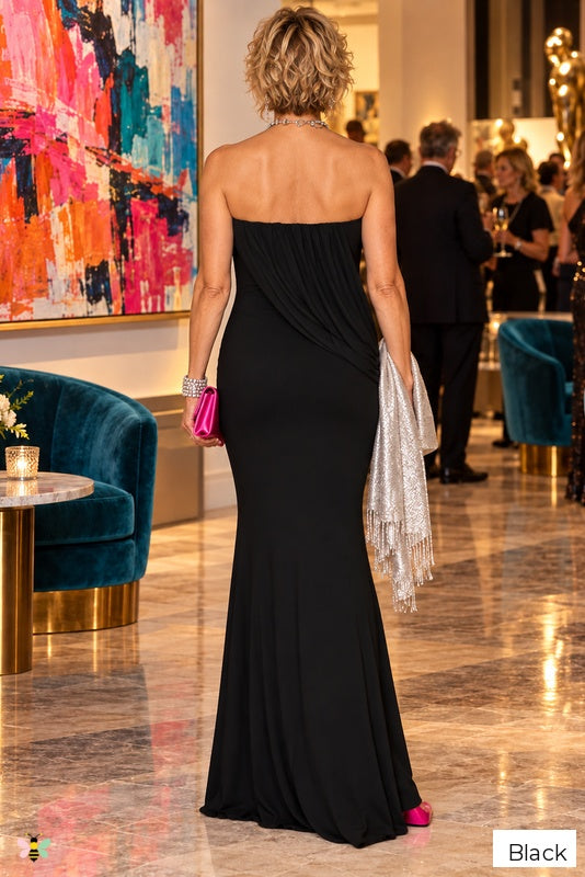 The Afterglow Strapless Drape Maxi Dress | Black | back