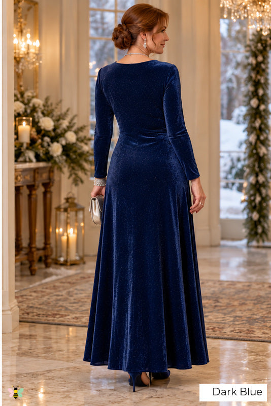 The Velvet Rendezvous Ring-Detail Gown | Dark Blue | back