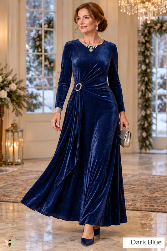 The Velvet Rendezvous Ring-Detail Gown | Dark Blue | front