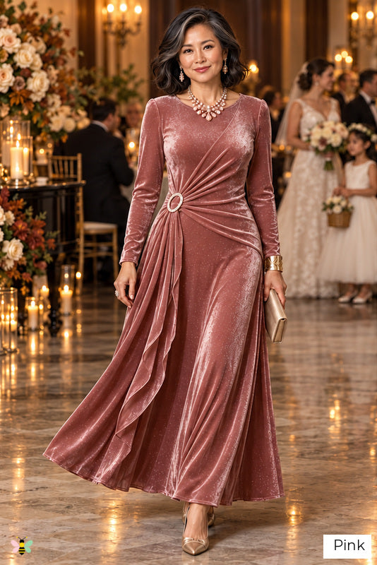 The Velvet Rendezvous Ring-Detail Gown | Pink | front