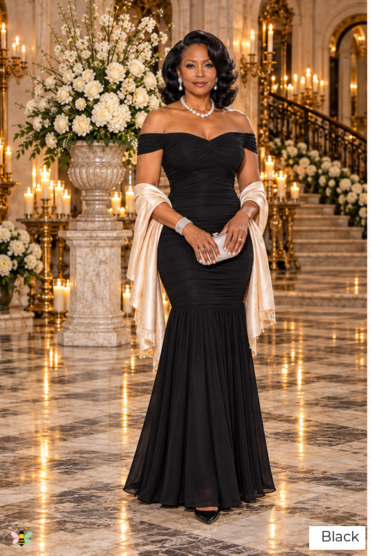 The Bellissima Ruched Mermaid Gown | Black | front