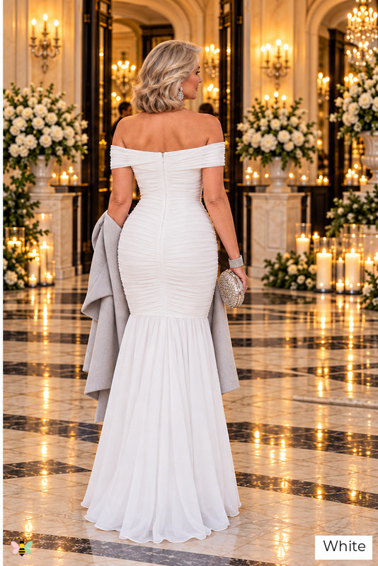 The Bellissima Ruched Mermaid Gown | White | back