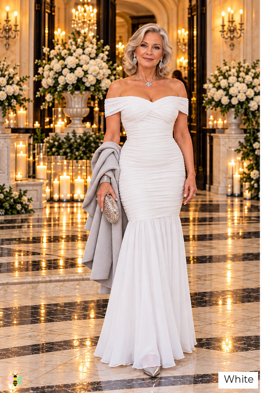 The Bellissima Ruched Mermaid Gown | White | front