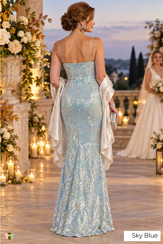 The Starlight Sequin Mermaid Gown | Sky Blue | back