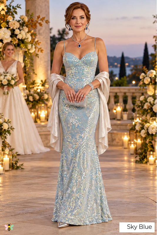 The Starlight Sequin Mermaid Gown | Sky Blue | front