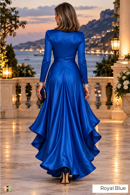 The Venetian Waltz Ruffled Wrap Dress | Royal Blue | back