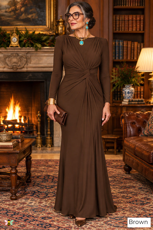 The Windsor Grace Knot-Front Gown | Brown | front