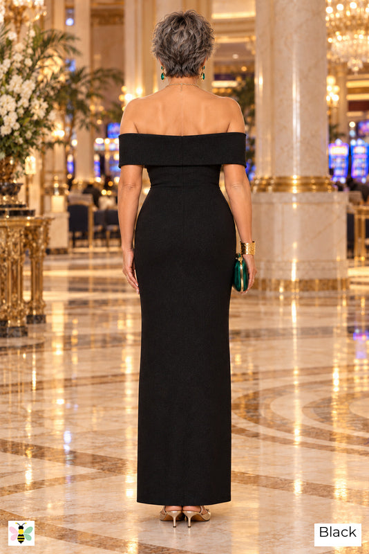 The Casino Nocturne Off-Shoulder Maxi Dress | Black | back