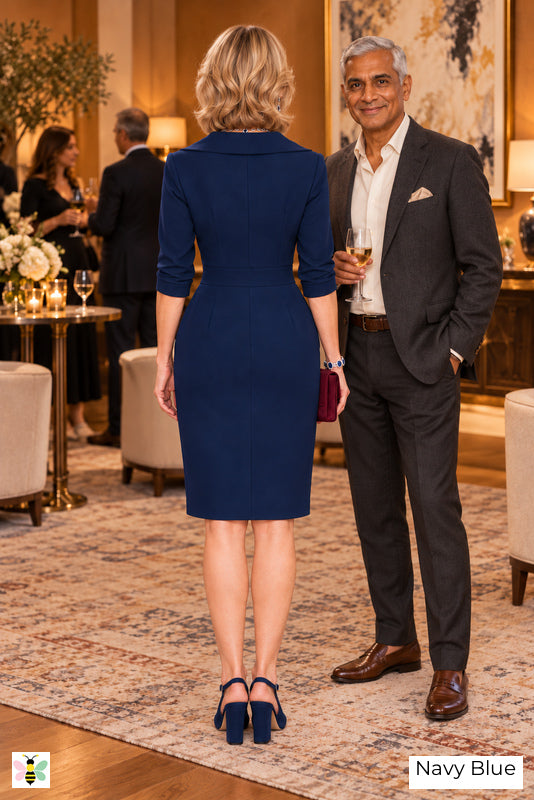 The Clubroom Surplice Cocktail Dress | Navy Blue | back