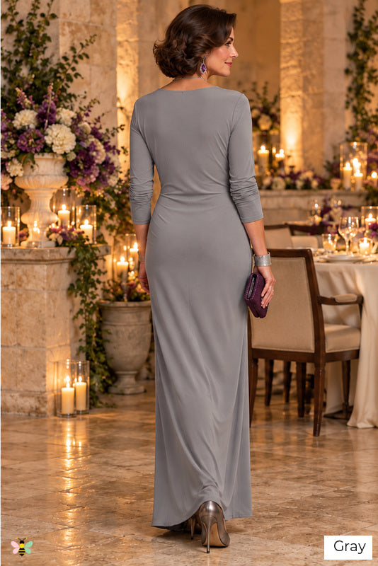 The Venetian Whisper Cowl-Neck Gown | Gray | back