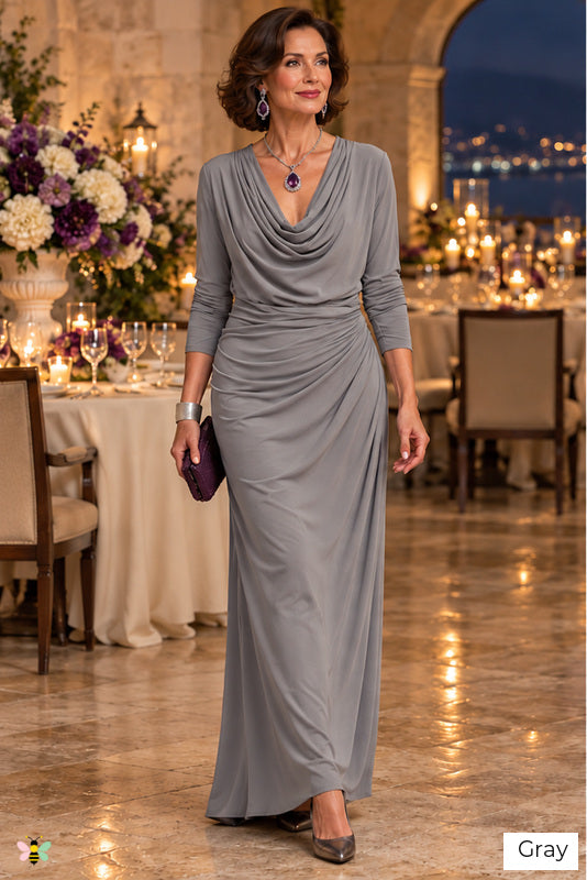 The Venetian Whisper Cowl-Neck Gown | Gray | front