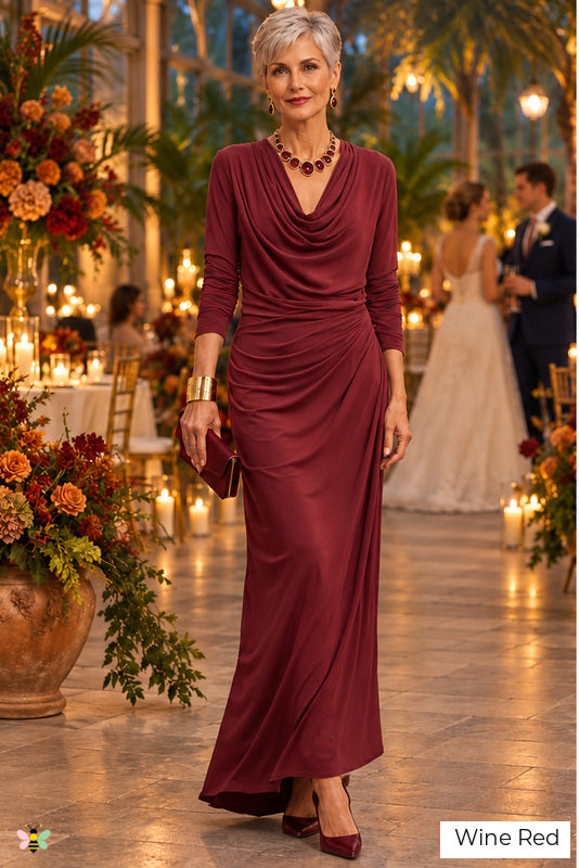 The Venetian Whisper Cowl-Neck Gown | Wine Red | front
