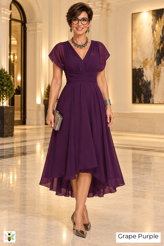 The Evening Current Ruched Midi Dress | Grape Purple | front