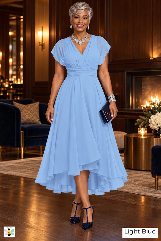The Evening Current Ruched Midi Dress | Light Blue | front