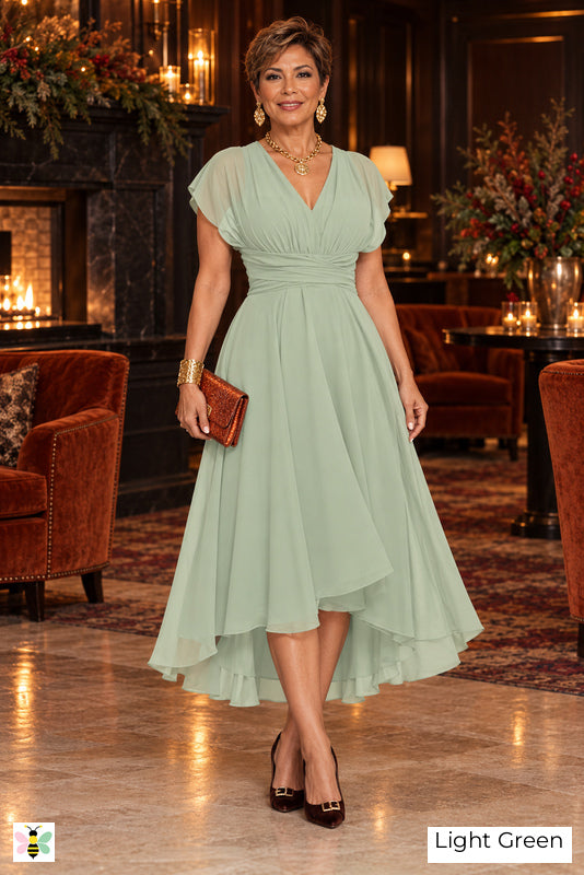 The Evening Current Ruched Midi Dress | Light Green | front