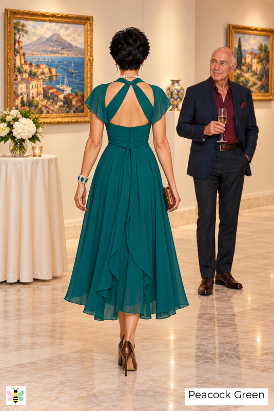 The Evening Current Ruched Midi Dress | Peacock Green | back