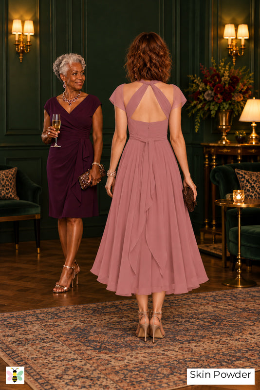 The Evening Current Ruched Midi Dress | Skin Powder | back