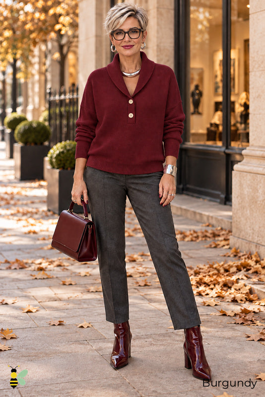 Gallery Hour Shawl-Collar Sweater | 00_Burgundy_front | Burgundy front | B Store glam