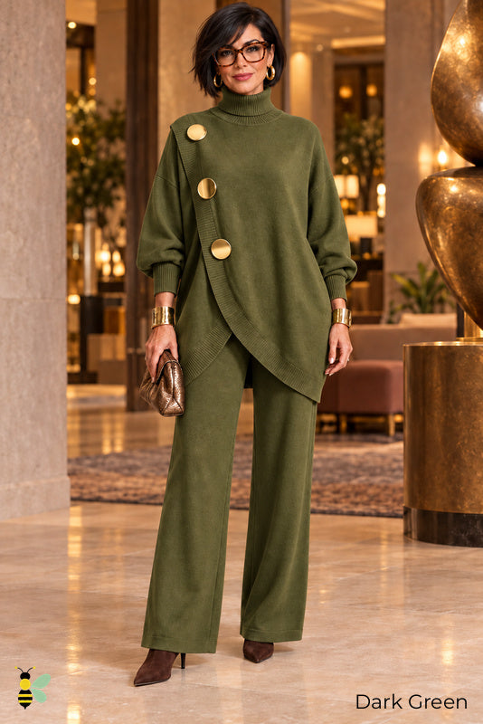 Golden Agenda Button-Accent Knit Set | 01_Army_Green_front | Dark Green front | B Store glam