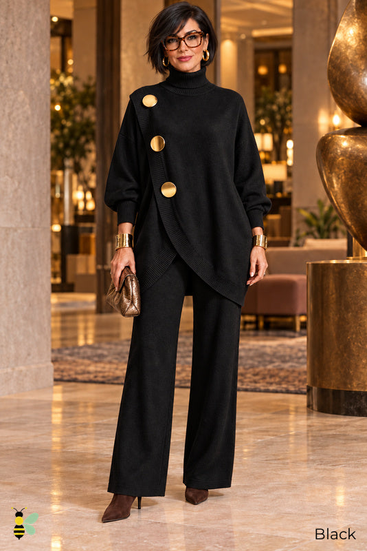 Golden Agenda Button-Accent Knit Set | 01_Black_front | Black front | B Store glam