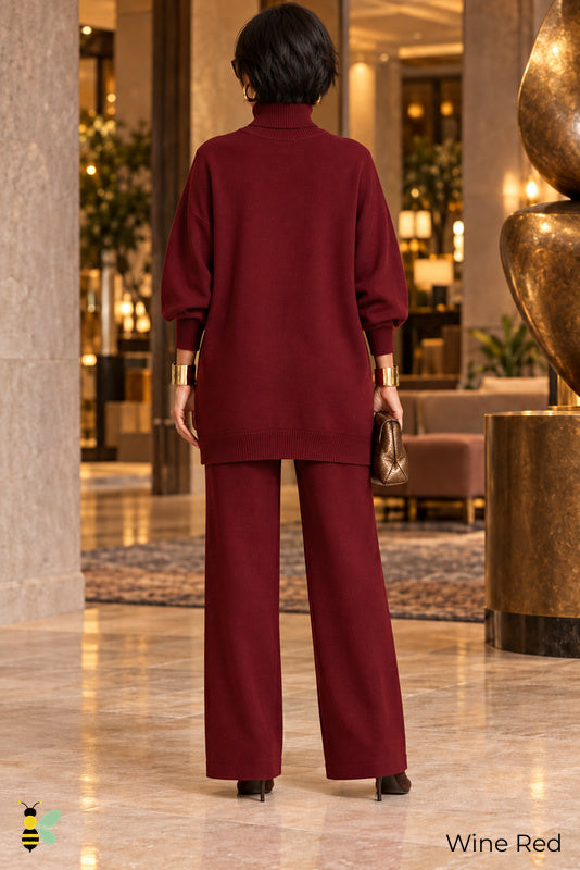 Golden Agenda Button-Accent Knit Set | 01_Wine_Red_back | Wine Red back | B Store glam