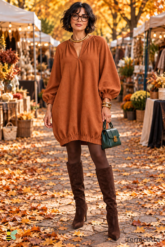 Festival Edit Balloon-Sleeve Mini Dress | 06_Terracotta_front | Terracotta front | B Store glam