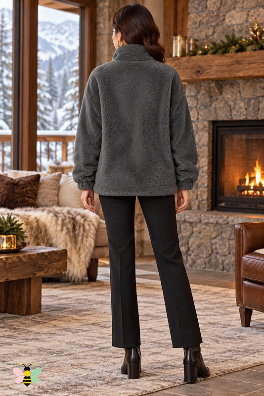 Chalet Glow Plush Zip Jacket | Dark Gray | back