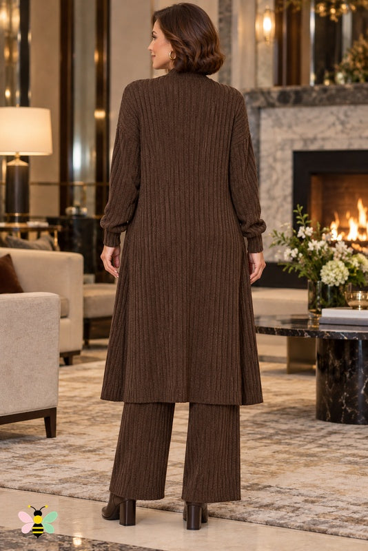 Chalet Hours Ribbed Three-Piece Set | Coffee Brown | back