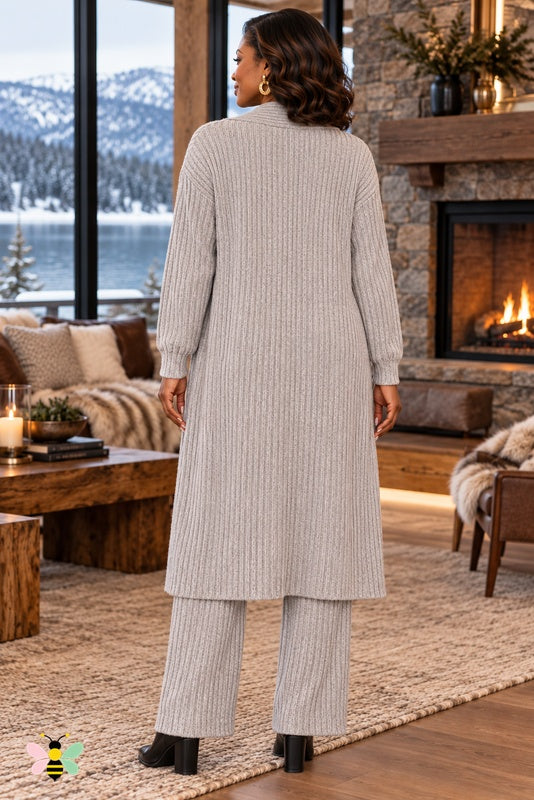 Chalet Hours Ribbed Three-Piece Set | Gray | back