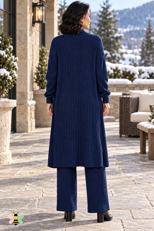 Chalet Hours Ribbed Three-Piece Set | Navy | back