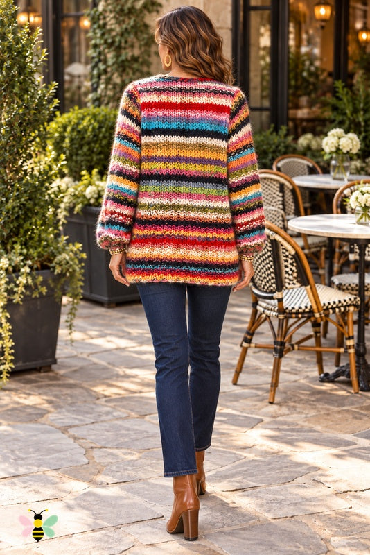 Chromatic Escape Striped Cardigan | Red | back