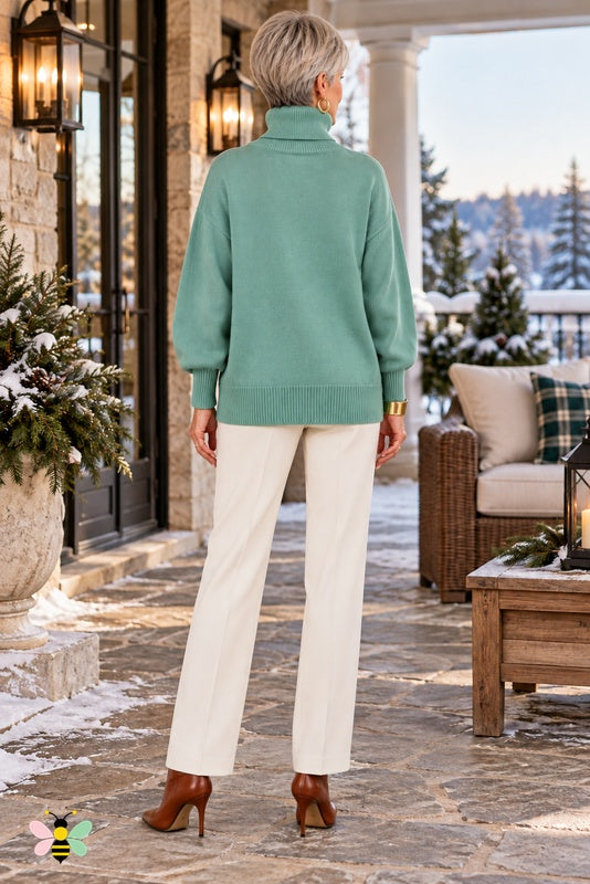 Color Story Relaxed Turtleneck | Cyan | back