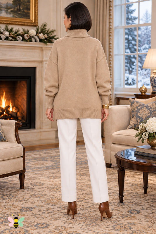 Color Story Relaxed Turtleneck | Khaki | back