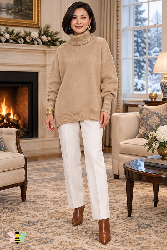 Color Story Relaxed Turtleneck | Khaki | front
