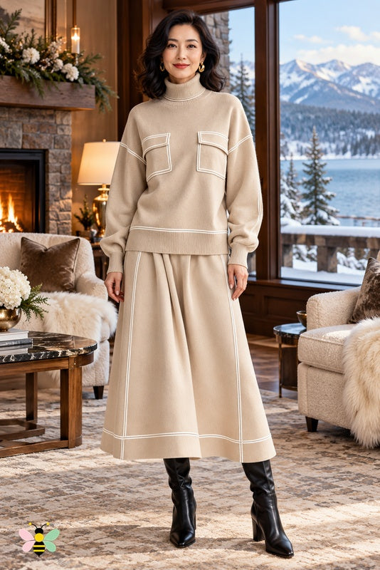 Contour Club Knit Skirt Set | Beige | front
