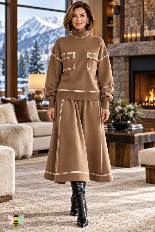 Contour Club Knit Skirt Set | Camel | front