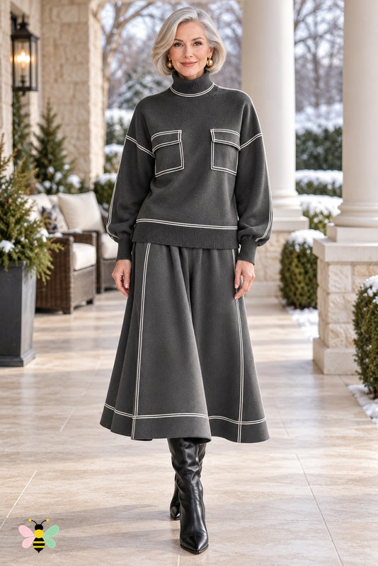 Contour Club Knit Skirt Set | Dark Gray | front