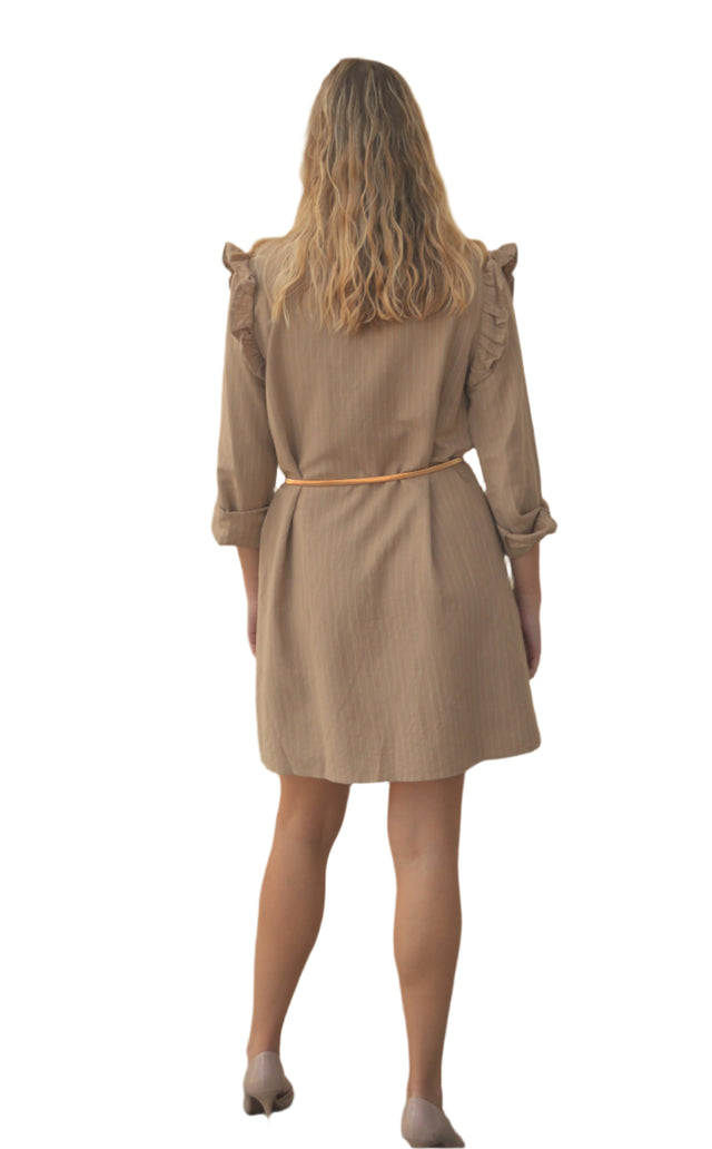 Ruffle Embellished Pinstiped Dress