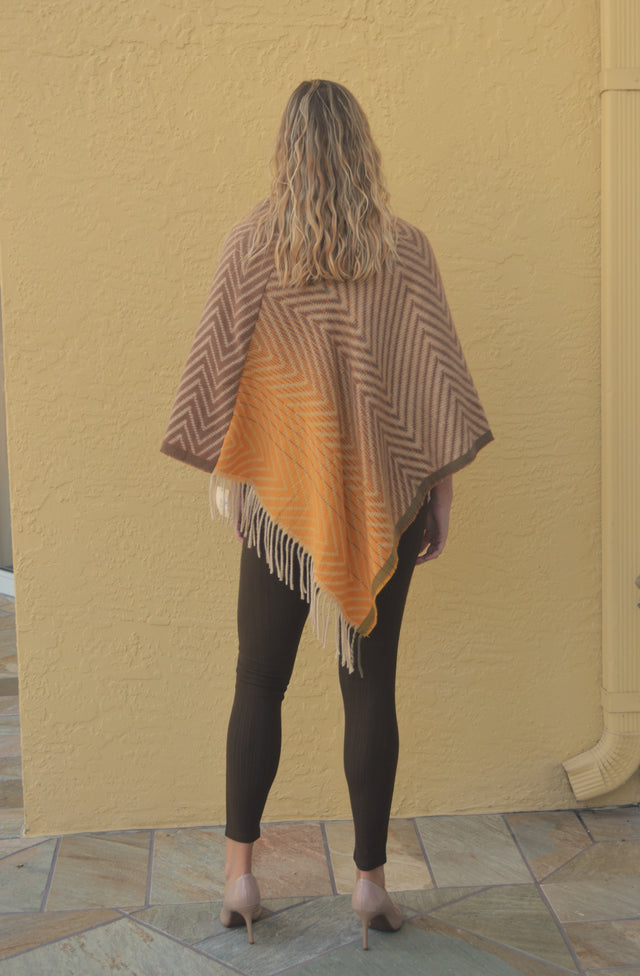 Brown Zigzag Pattern Poncho