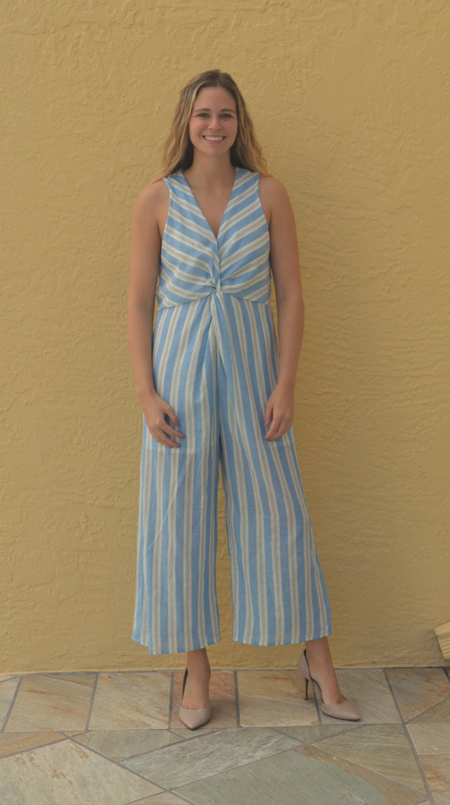 Stripped Wide Leg Cropped Jumpsuit
