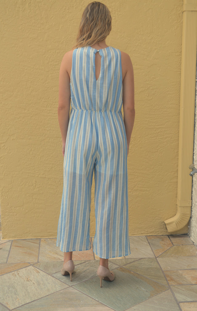 Stripped Wide Leg Cropped Jumpsuit