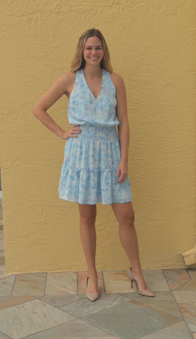 Sleeveless Smocked Watercolor Dress