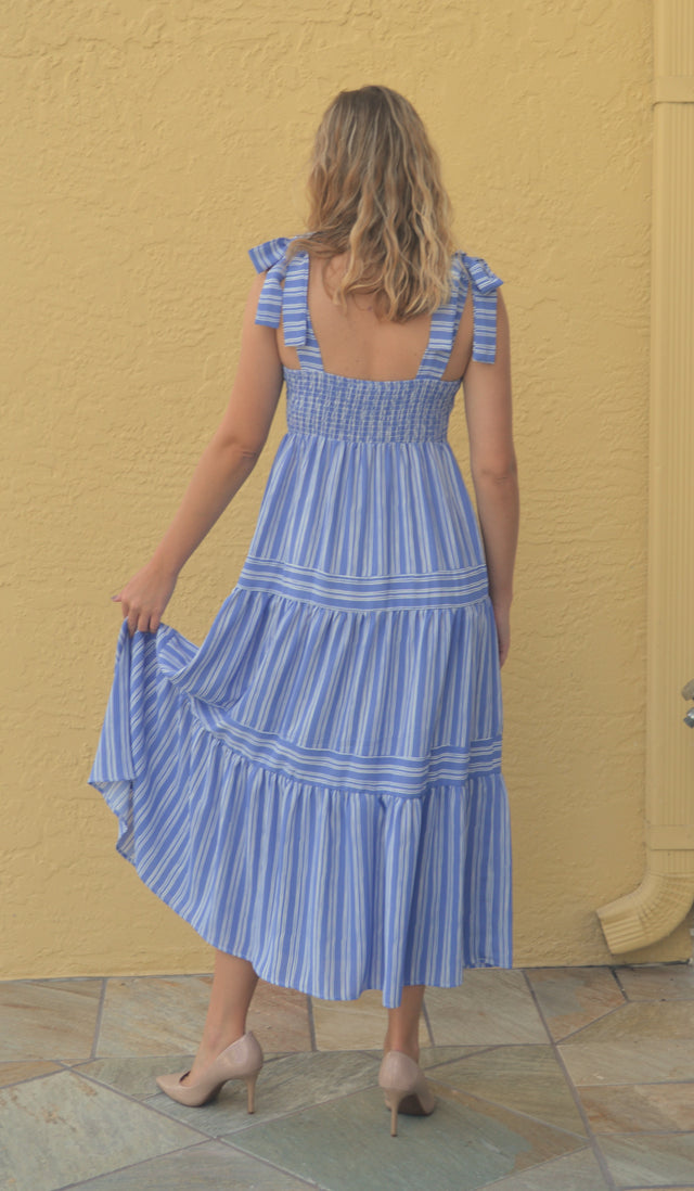 Pinstripe Tie Shoulder Dress